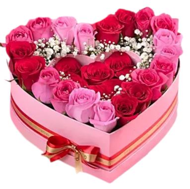 Love Pink and Red Roses Heart - Florist London