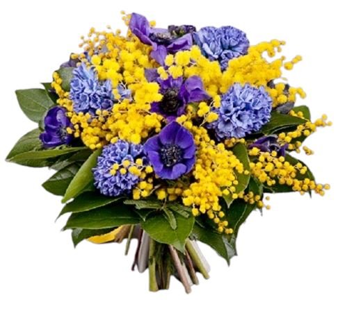 Mimosa with Blue Bouquet - Florist London