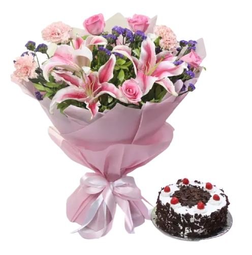 Mix Flower Bouquet with Cake - Florist London
