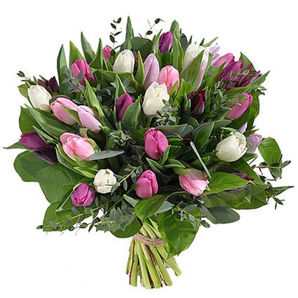 Multicolour Tulips with Greenery Bouquet - Florist London