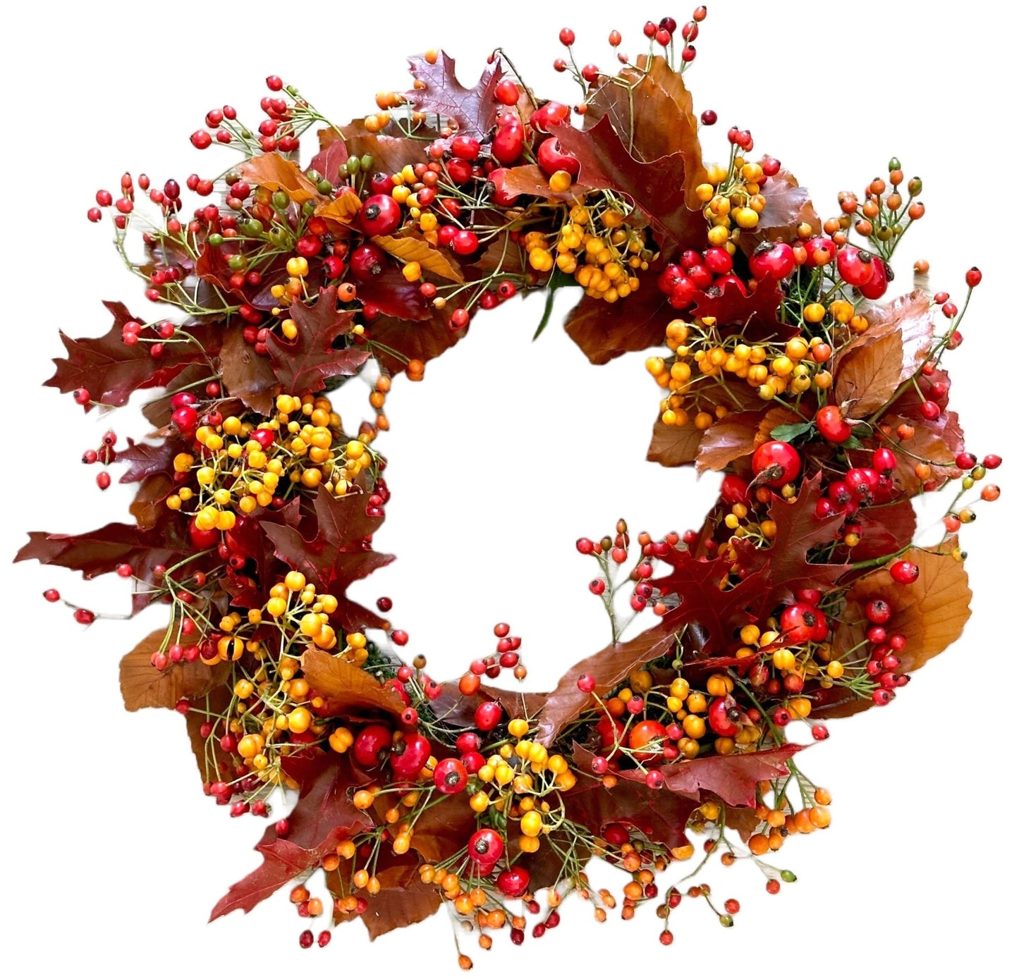 Orange and Red Berry Wreath with Leaves - Florist London