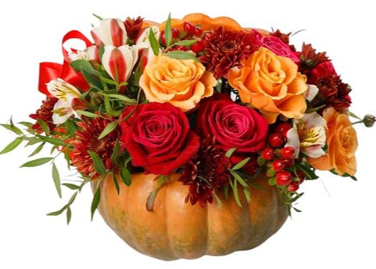 Orange and Red in a Pumpkin – Festive Autumn Floral Arrangement ...