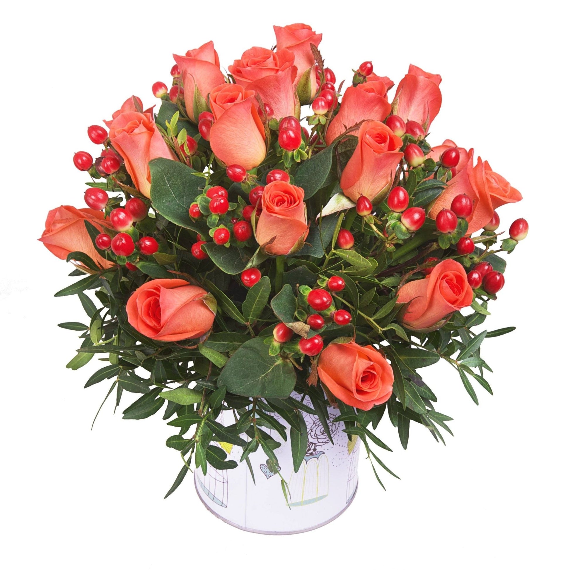 Orange Roses with Berry Box - Florist London