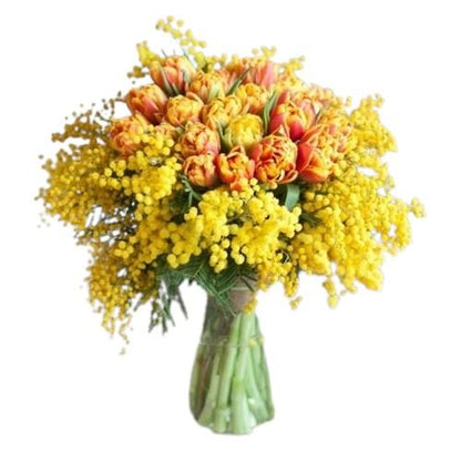 Orange Tulips and Mimosa Bouquet - Florist London