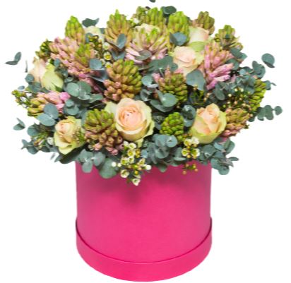 Peach Roses and Pink Hyacinths Box - Florist London