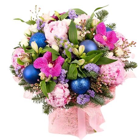 Peonies in Blue Christmas Bouquet - Florist London