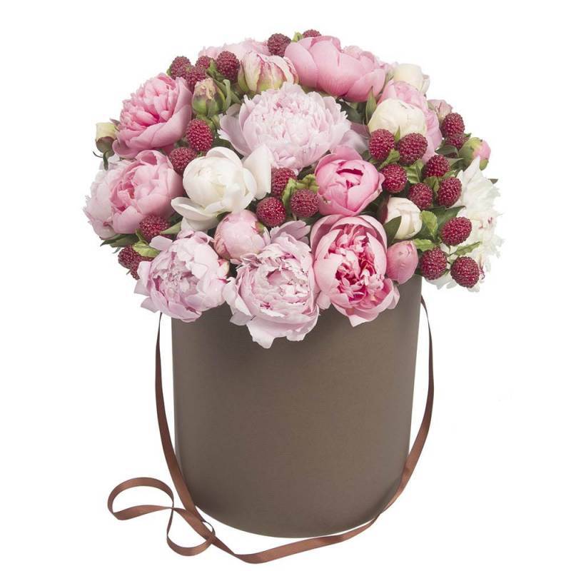 Peonies with Raspberry Box - Florist London