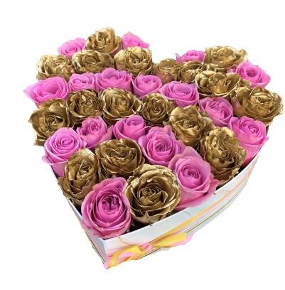 Pink and Gold Roses Box - Florist London