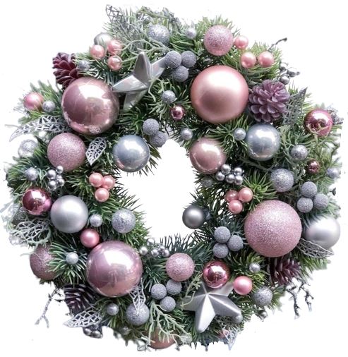 Pink and Silver Baubles Holiday Wreath - Florist London