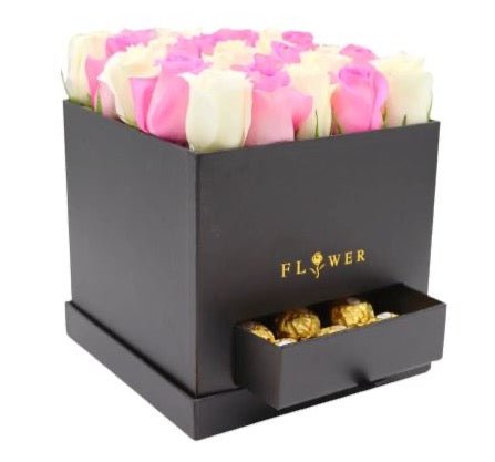 Pink and White Roses Chocolate Secret Box - Florist London