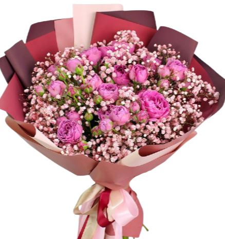Pink Baby's Breath with Spray Roses Bouquet
