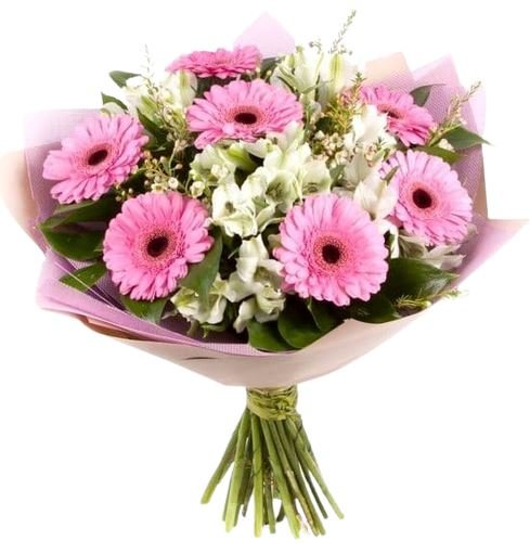 Pink Gerbera and White Alstromeria Bouquet - Florist London