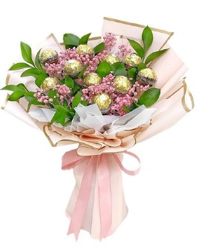 Pink Gypsophila with Chocolates - Florist London
