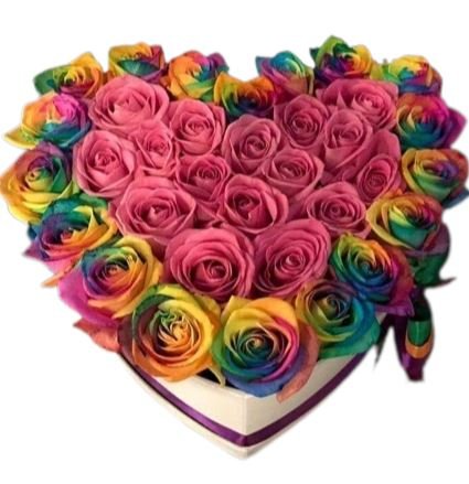 Pink Heart in Rainbow Roses Box - Florist London