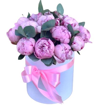 Pink Peonies with Eucalyptus Box