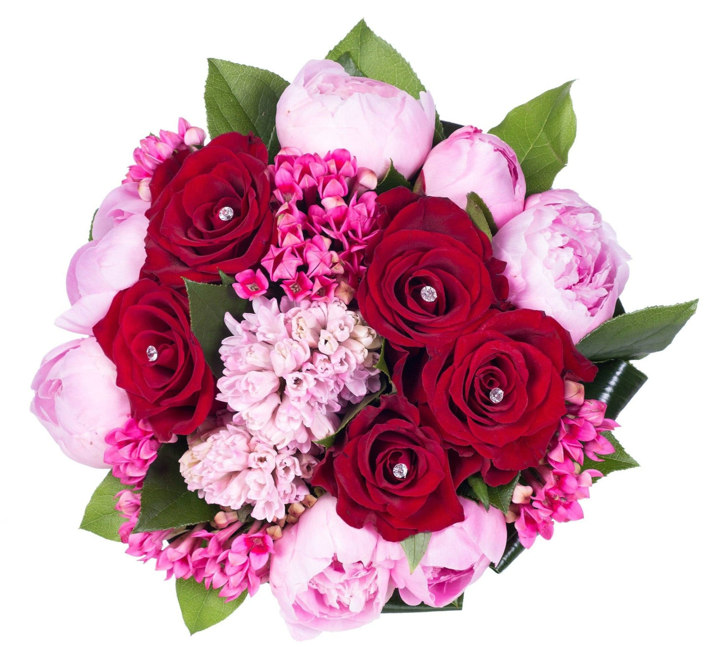 Pink Peonies with Red Roses Wedding Bouquet - Florist London