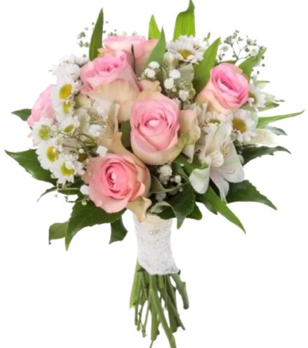 Pink Roses and Chrysanthemum Wedding Bouquet