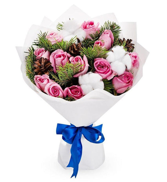 Pink Roses with Cones Bouquet