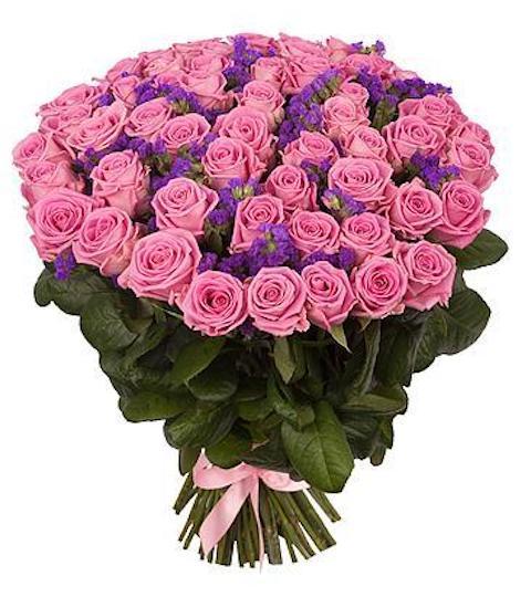 Pink Roses with Purple Bouquet - Florist London