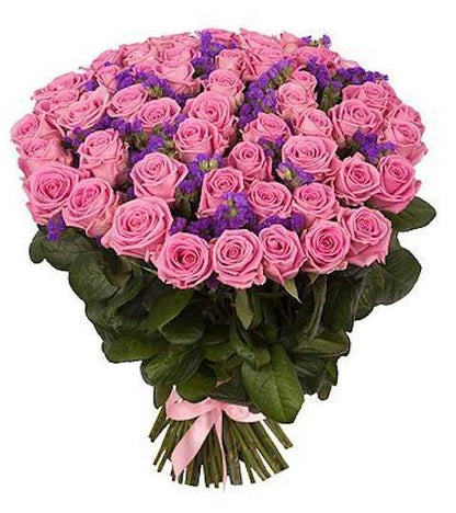 Pink Roses with Purple Bouquet - Florist London