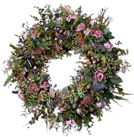 Pink Spray Roses and Greenery Wreath - Florist London