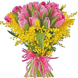 Pink Tulips with Mimosa Bouquet - Florist London