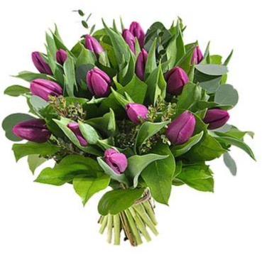 Purple Tulips with Greenery Bouquet - Florist London