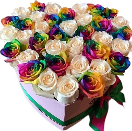 Rainbow and White Roses Box - Florist London