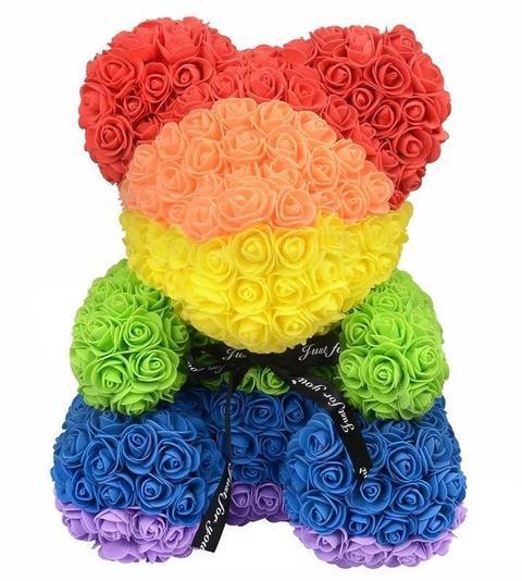 Rainbow Rose Flower Teddy Bear - Florist London