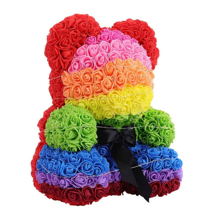 Rainbow Rose Flower Teddy Bear with LED Lights - Florist London
