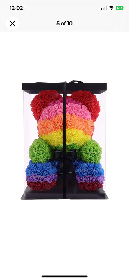 Rainbow Rose Flower Teddy Bear with LED Lights - Florist London