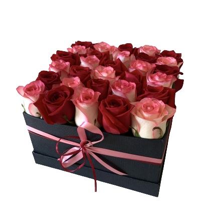 Red and Blush Roses Box - Florist London