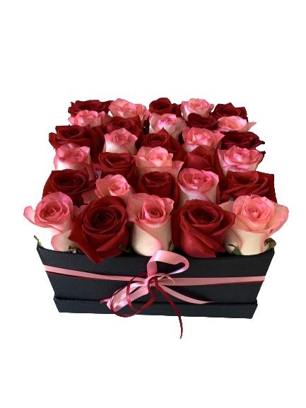 Red and Blush Roses Box - Florist London