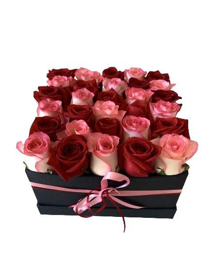 Red and Blush Roses Box - Florist London