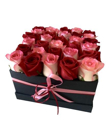 Red and Blush Roses Box - Florist London