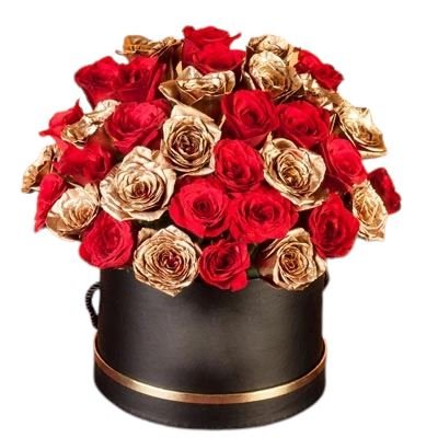Red and Gold Roses Box - Florist London