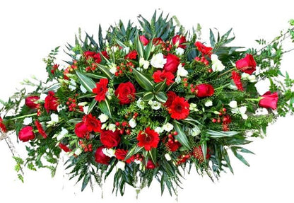 Red and White Funeral Spray - Florist London
