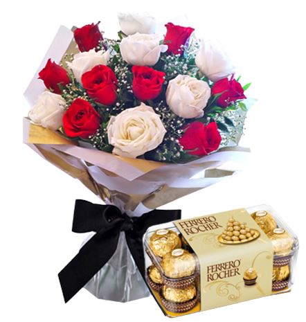 Red and White Roses with Ferrero Rocher - Florist London