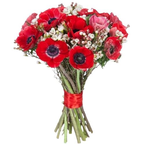 Red Anemone and Vax Flowers Bouquet - Florist London