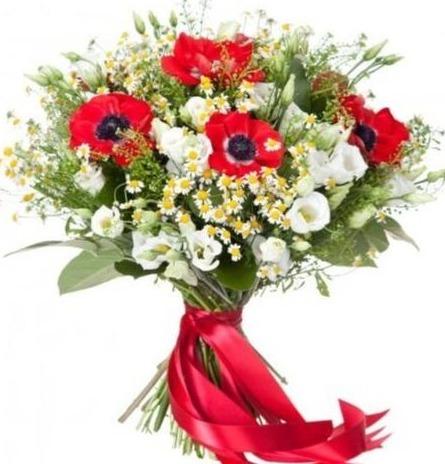 Red Anemone in White Bouquet - Florist London