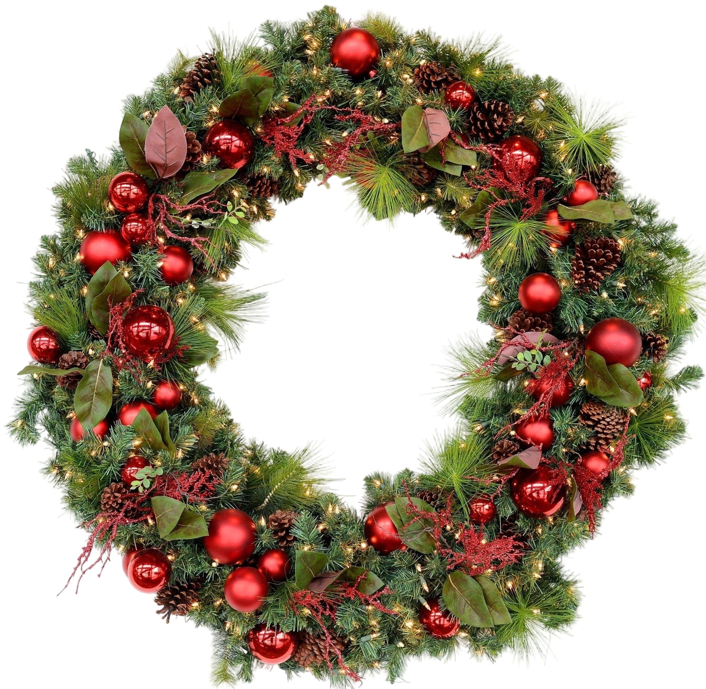 Red Baubles with Lights Christmas Wreath - Florist London