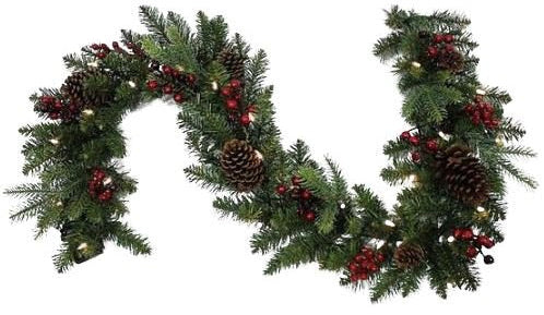 Red Berry Natural Spruce Garland with Lights - Florist London