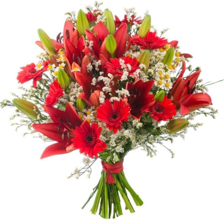 Red Gerbera and Red Lily Bouquet - Florist London