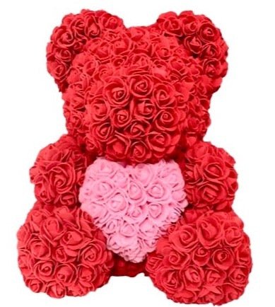 Red Rose Flower Teddy Bear with Pink Heart - Florist London