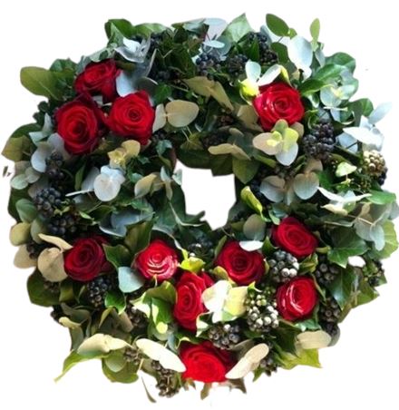 Red Roses and Berry Wreath - Florist London
