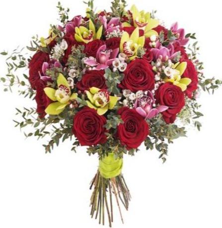 Red Roses with Cymbidium Bouquet