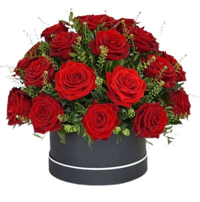 Red Roses with Green Bell Box - Florist London