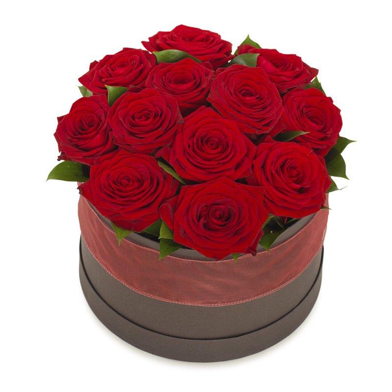 Red Roses with Greenery Box