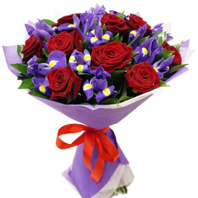 Red Roses with Purple Iris Bouquet - Florist London