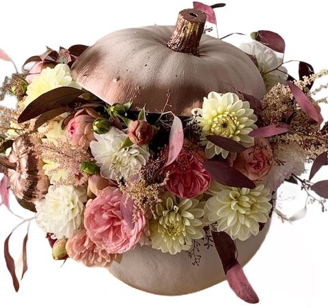 Rose Gold Dhalia Pumpkin Arrangement - Florist London